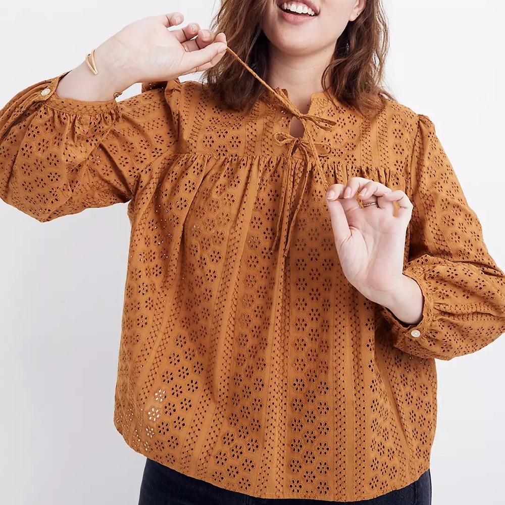 Madewell eyelet double tie peasant top
